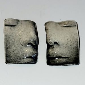Face Earrings, Ceramic Delicate Profile Earrings, Handmade in Grayscale, Post